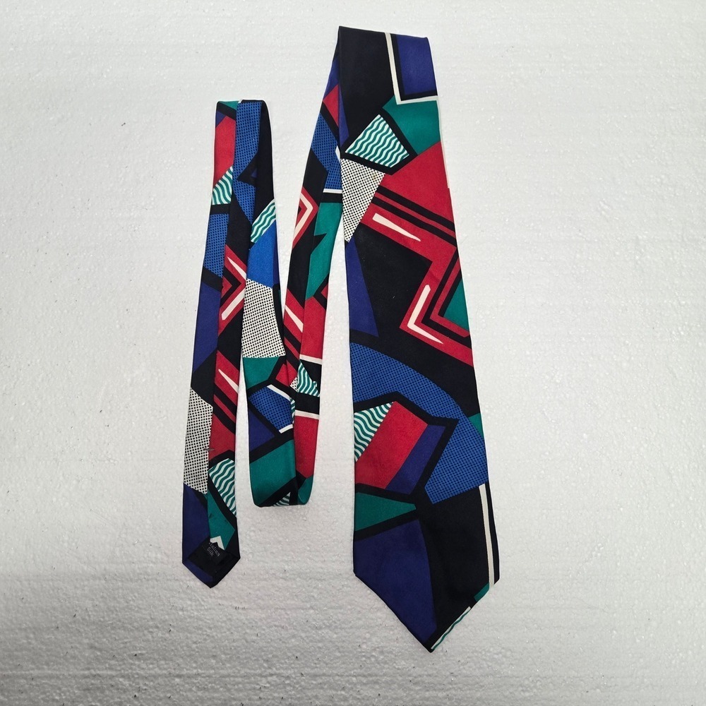 Bugatti Geometric Pattern Silk Necktie‎ Men Blue Red Green Black
